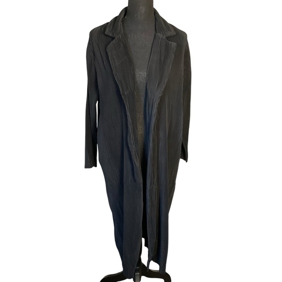 All Row Black Pleated Longline Lightweight Duster Coat - Size S - Picture 1 of 10